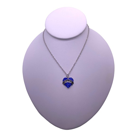 Imitation Blue Sapphire Grandma Rhinestone Cubic Zirconia Heart Necklace - Picture 3 of 4